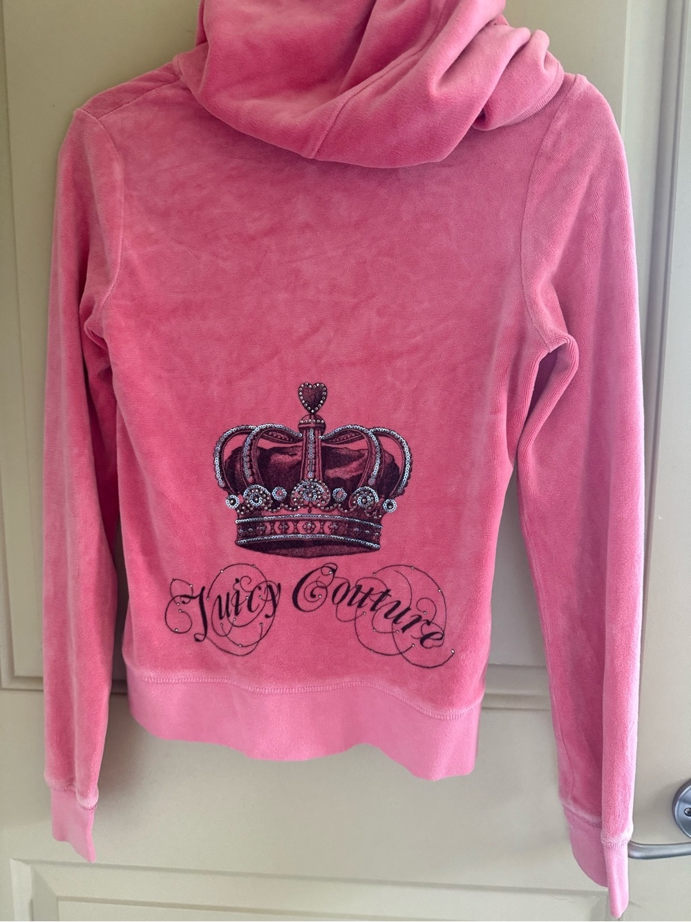 Juicy Couture Pink Y2K rare Velour Crown Zip-Up Hoodie S good